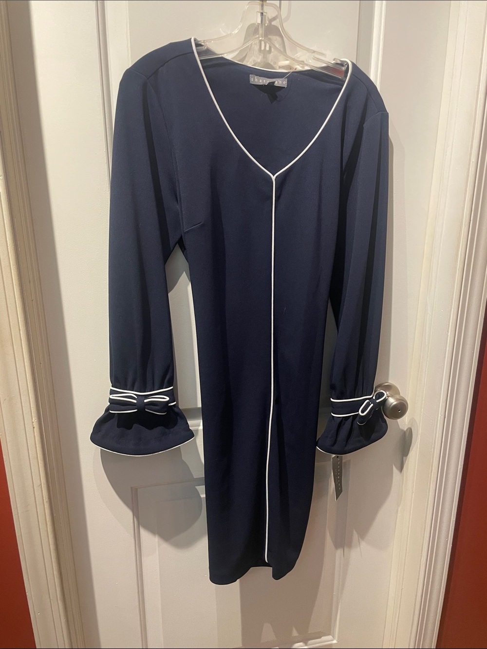 Sharagano Navy Dress with White Trim